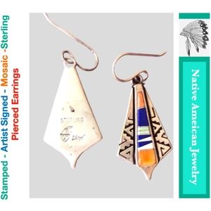 Sterling Mosaic Pierced Earrings artist Signed